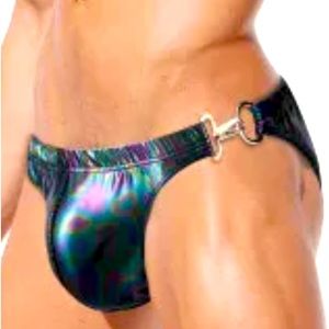 MENS JOCKMAIL BRAND NEW BUTTiful Iridescent Black Bikini w/Side Locking Buckle